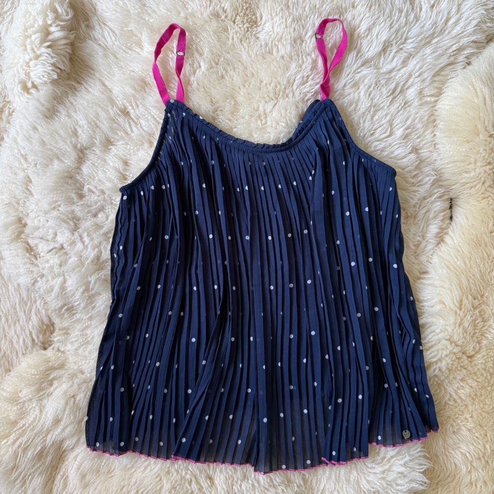Abercrombie & Fitch Navy Polka Dot Pleated Cami with White Dots